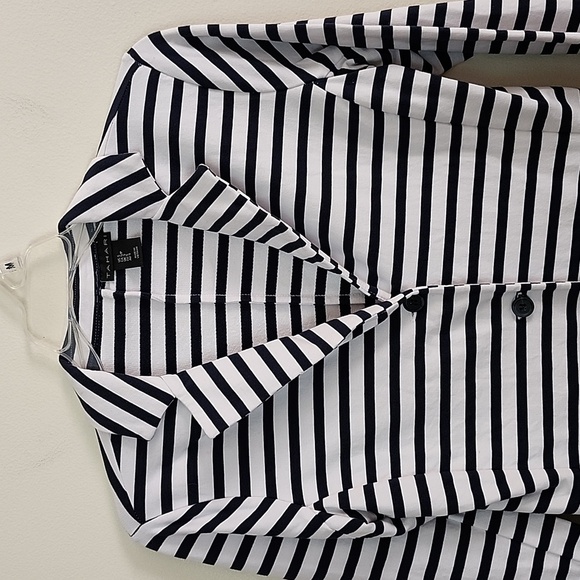 Tahari navy blue white stripe 3 button knit blazer coastal nautical womens small - Picture 2 of 7